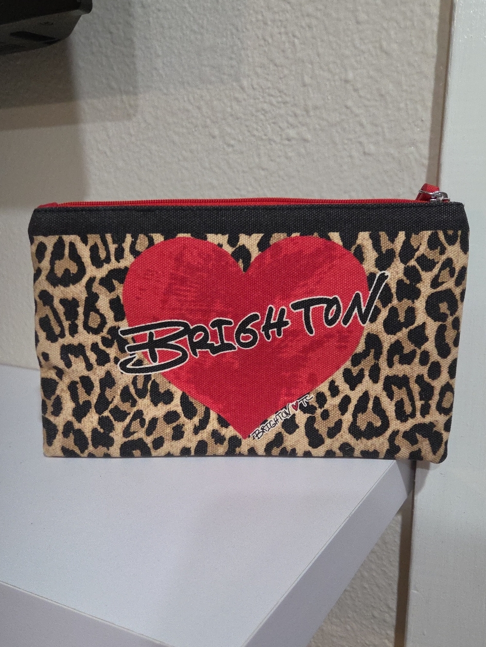 Brighton Leopard Print Cosmetic Pouch with Red Heart